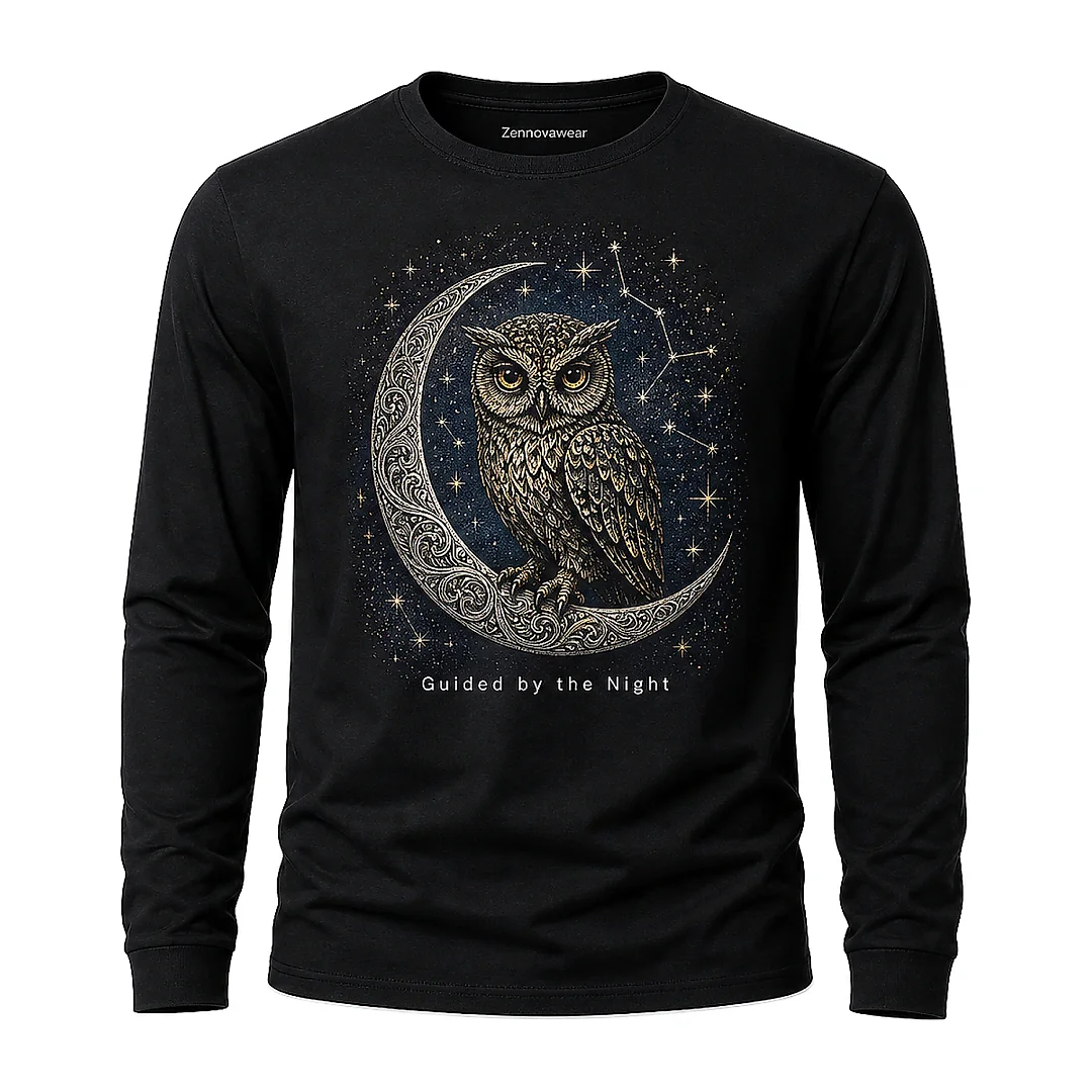 Zennovawear Mystic Owl Night Sky Graphic Long Sleeve — Boho Style