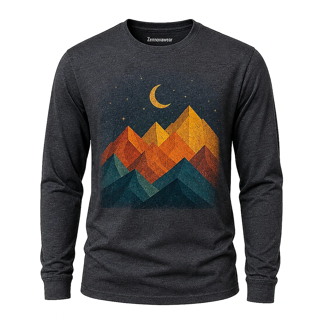 Zennovawear Crescent Mountain Night Sky Graphic Long Sleeve — Nature Lover Style