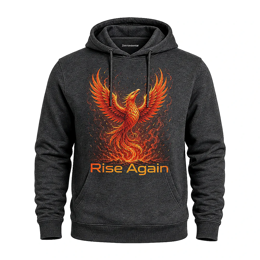 Zennovawear Phoenix Fire Art Graphic Hoodie — Rise Again Inspired Design
