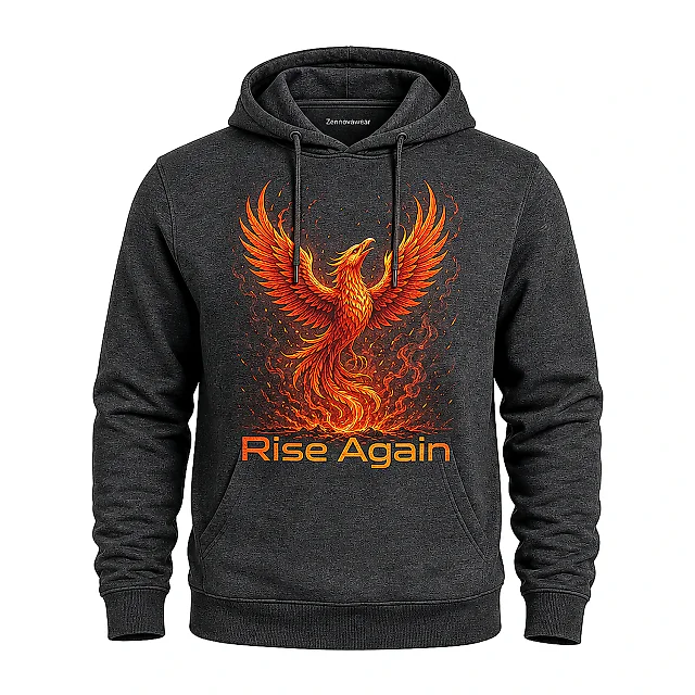 Zennovawear Phoenix Fire Art Graphic Hoodie — Rise Again Inspired Design