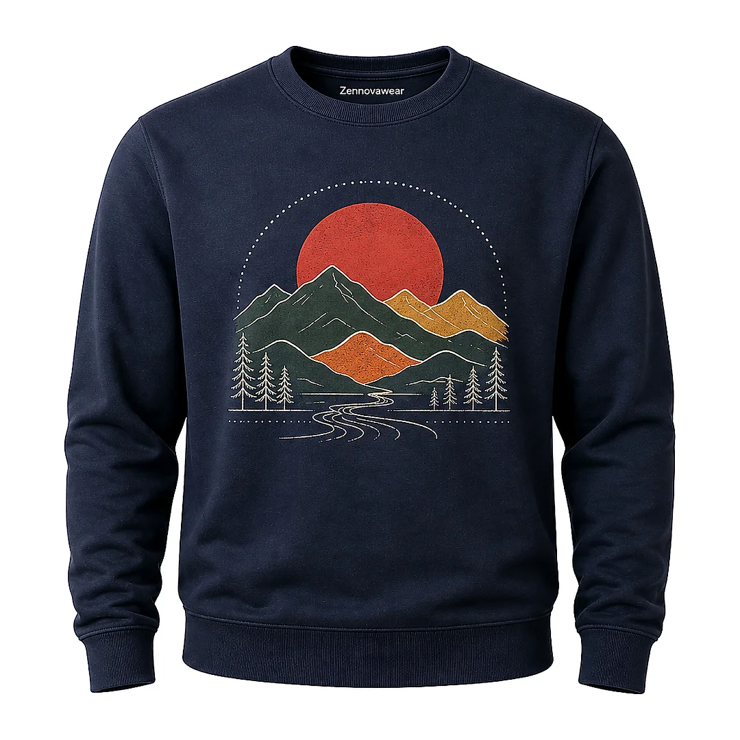 Zennovawear Retro Peaks Mountain Graphic Crewneck Sweatshirt — Nature Lover Gift