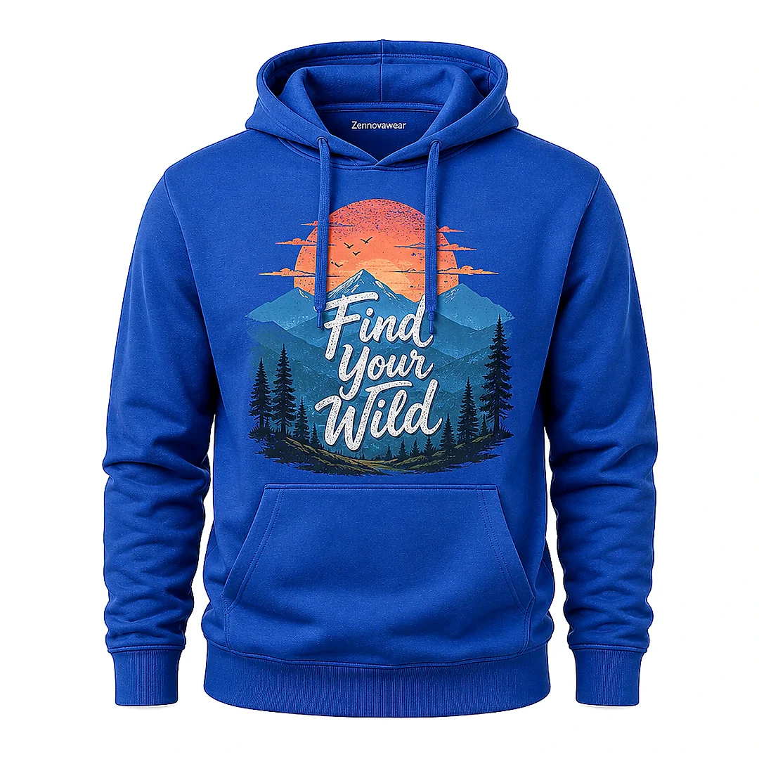 Zennovawear Find Your Wild Sunset Mountain Graphic Hoodie — Nature Lover Gift