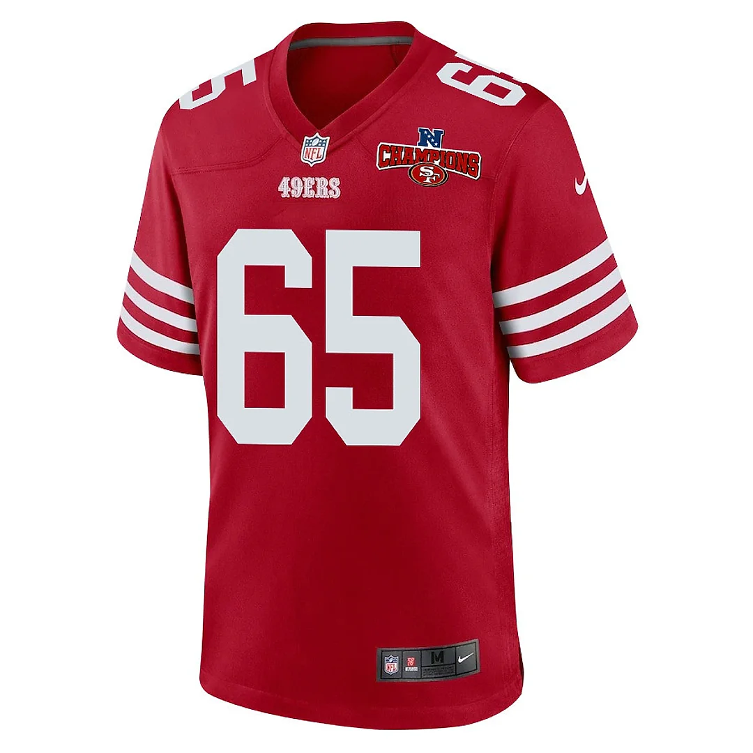 Zennovawear Aaron Banks 65 San Francisco 49ers NFC Champions Patch Game Men Jersey - Scarlet