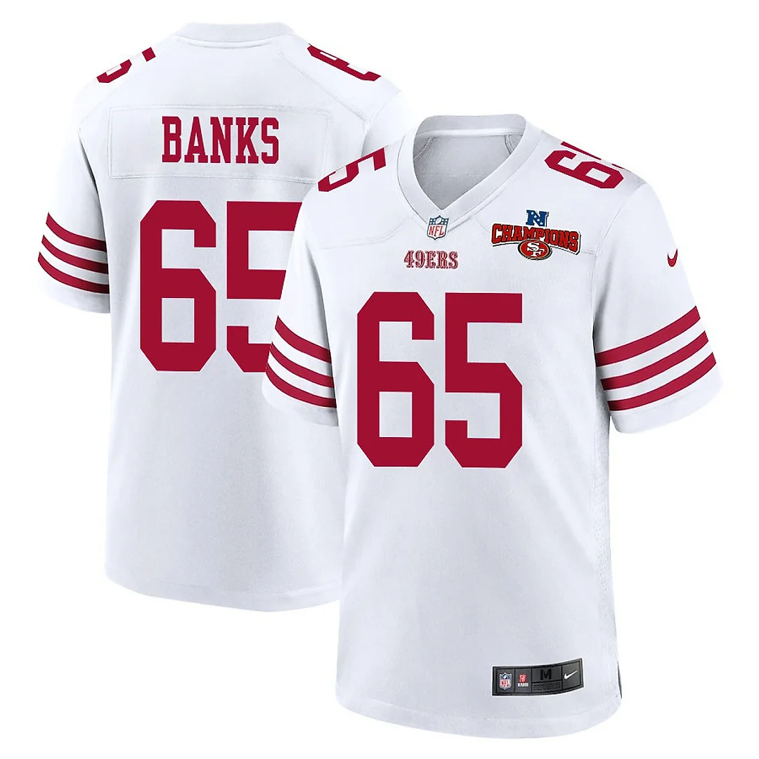 Zennovawear Aaron Banks 65 San Francisco 49ers NFC Champions Patch Game Men Jersey - White