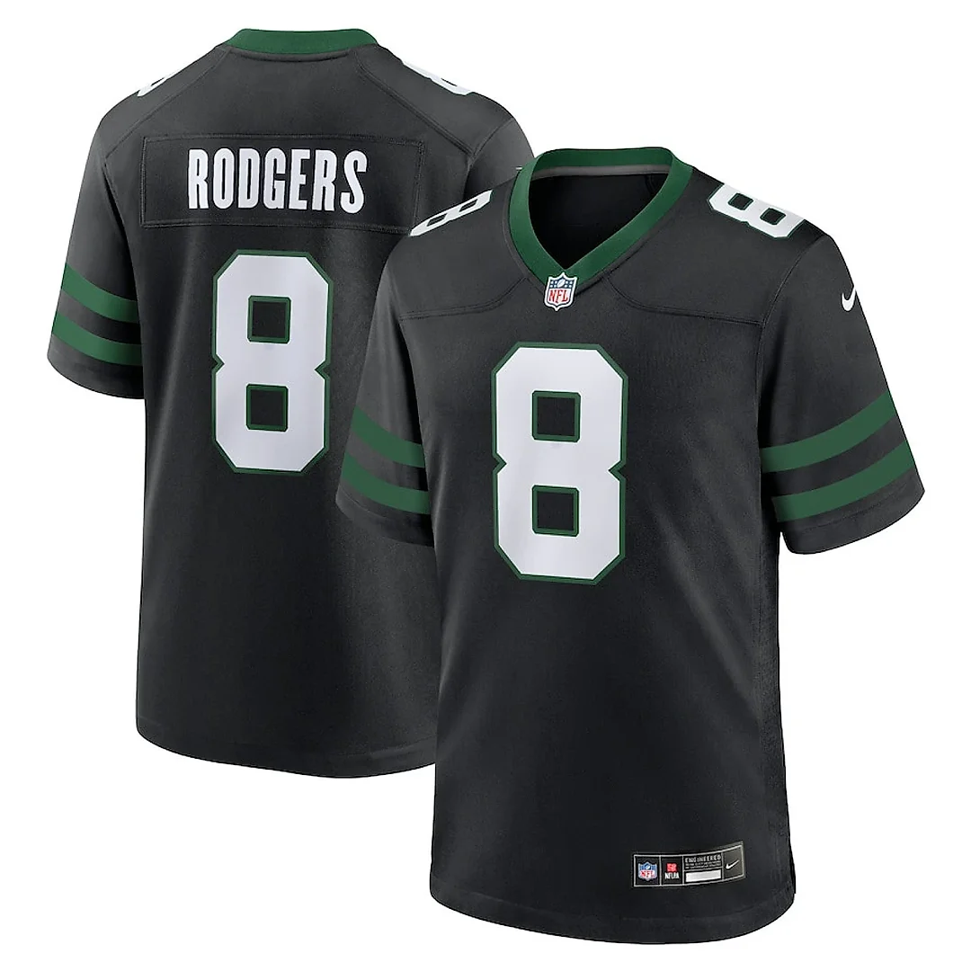 Zennovawear Aaron Rodgers 8 New York Jets Alternate Game Men Jersey - Legacy Black
