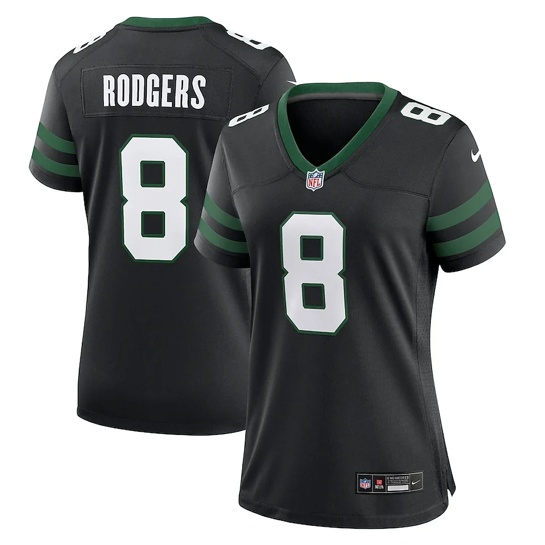 Zennovawear Aaron Rodgers 8 New York Jets Alternate Game Women Jersey - Legacy Black