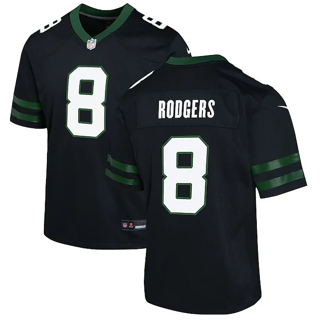 Zennovawear Aaron Rodgers 8 New York Jets Alternate Game YOUTH Jersey - Legacy Black