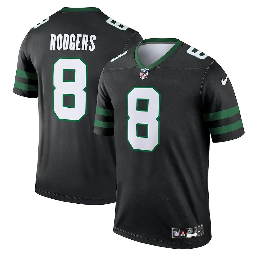 Zennovawear Aaron Rodgers 8 New York Jets Alternate Legend Jersey - Men, Legacy Black