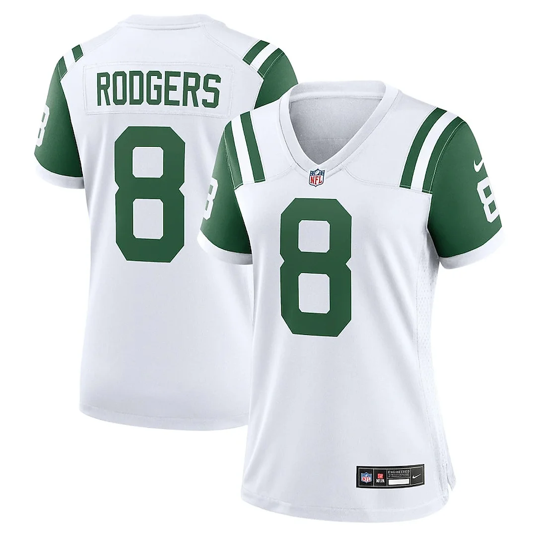 Zennovawear Aaron Rodgers 8 New York Jets Women's Classic Alternate Game Jersey - White