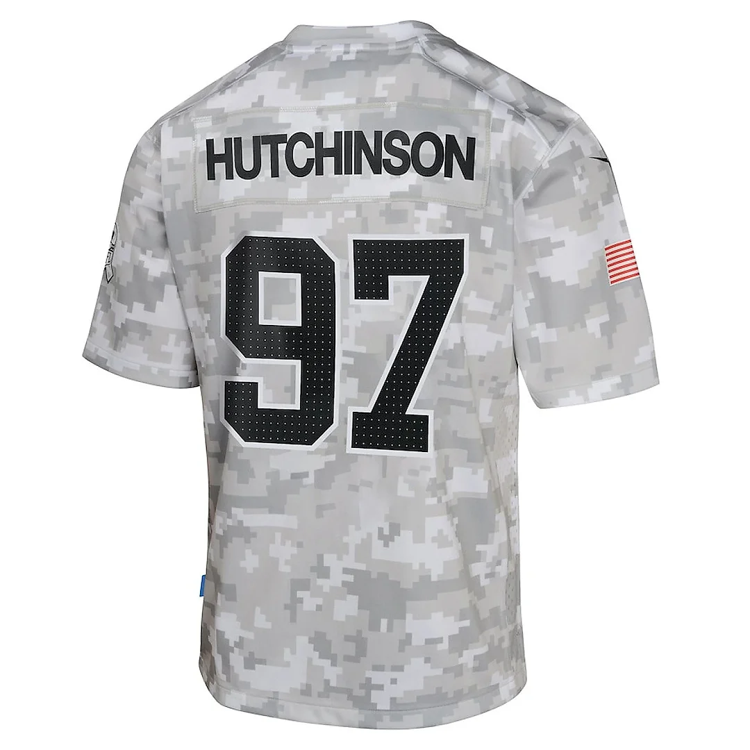 Zennovawear Aidan Hutchinson 97 Detroit Lions 2024 Salute to Service Game YOUTH Jersey - Arctic Camo