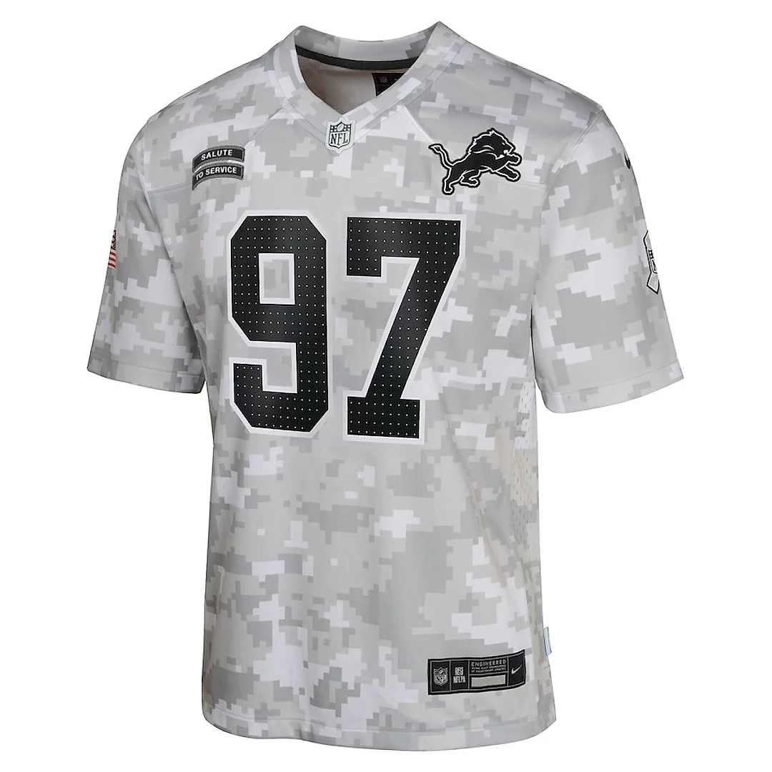 Zennovawear Aidan Hutchinson 97 Detroit Lions 2024 Salute to Service Game YOUTH Jersey - Arctic Camo