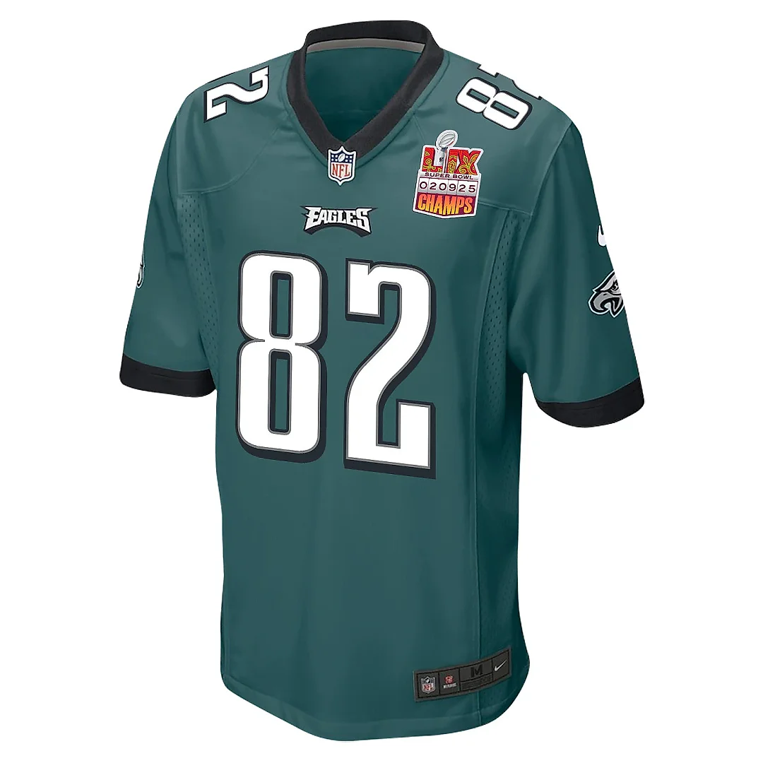 Zennovawear Ainias Smith 82 Philadelphia Eagles Super Bowl LIX Champions Patch Game Men Jersey - Midnight Green