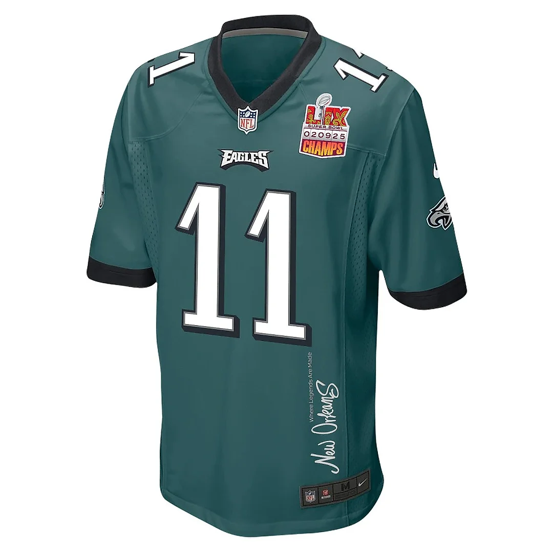 Zennovawear A.J. Brown 11 Philadelphia Eagles Super Bowl LIX Champions Patch 'New Orleans - Where Legends Are Made' EMBROIDERED Game Men Jersey...