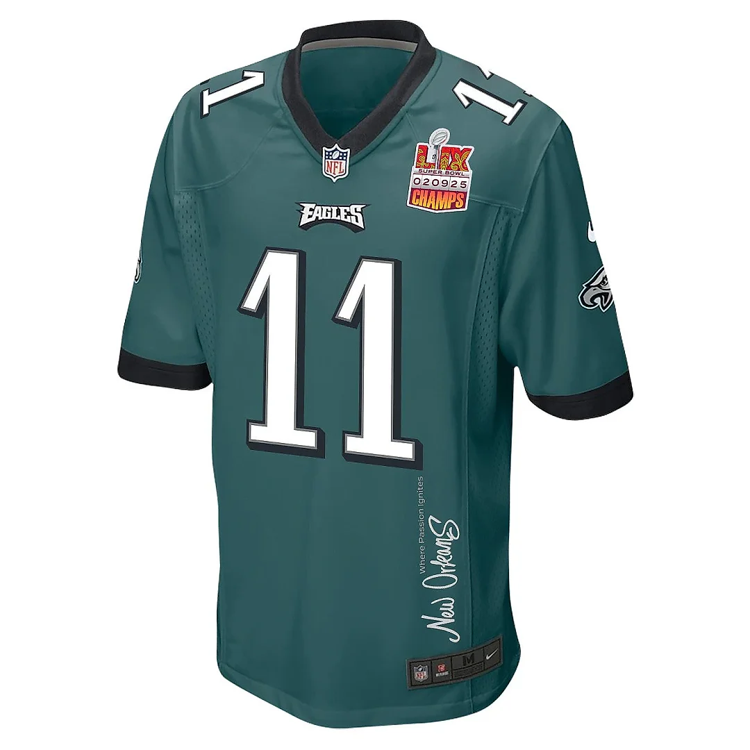 Zennovawear A.J. Brown 11 Philadelphia Eagles Super Bowl LIX Champions Patch 'New Orleans - Where Passion Ignites' EMBROIDERED Game Men Jersey...