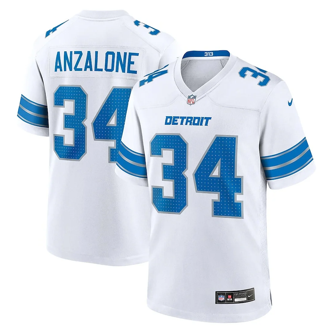 Zennovawear Alex Anzalone 34 Detroit Lions White Game Men Jersey - White