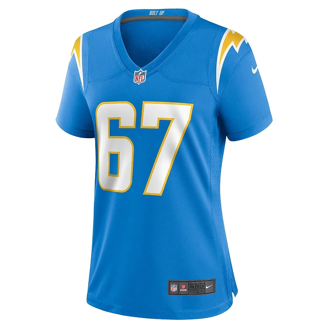 Zennovawear Alex Leatherwood 67 Los Angeles Chargers Women's Game Jersey - Powder Blue