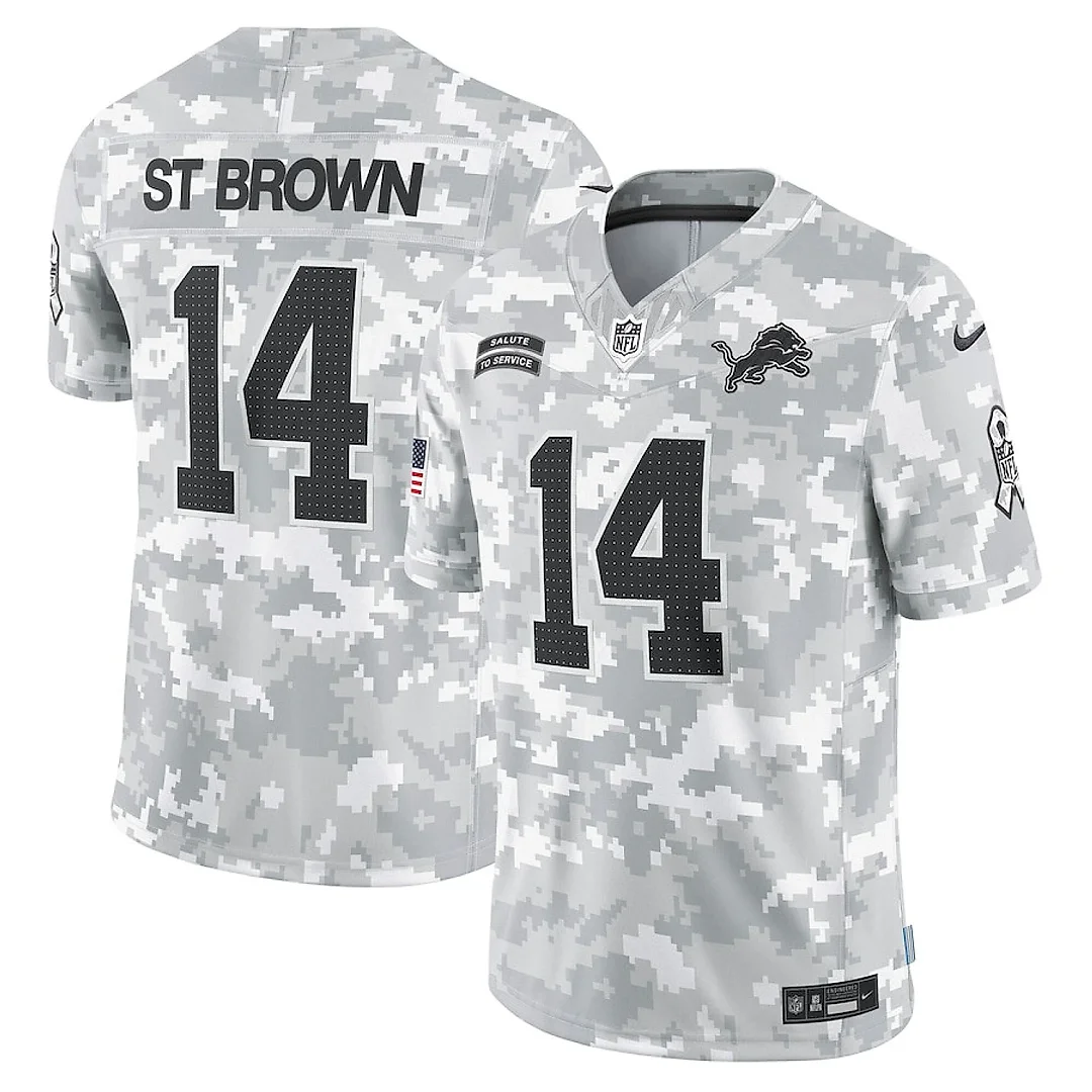 Zennovawear Amon-Ra St. Brown 14 Detroit Lions 2024 Salute to Service Limited Men Jersey - Arctic Camo