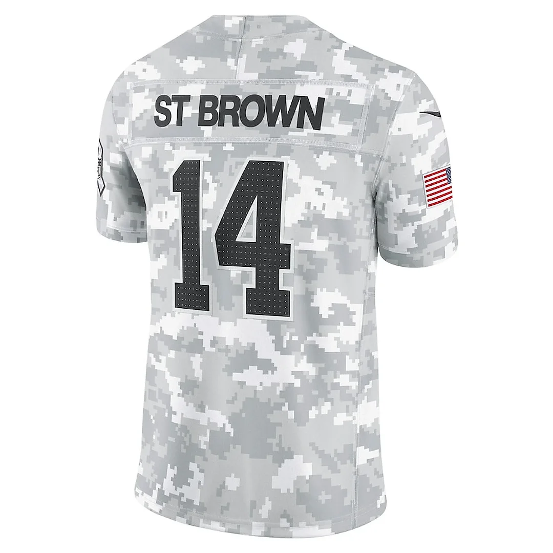 Zennovawear Amon-Ra St. Brown 14 Detroit Lions 2024 Salute to Service Limited Men Jersey - Arctic Camo