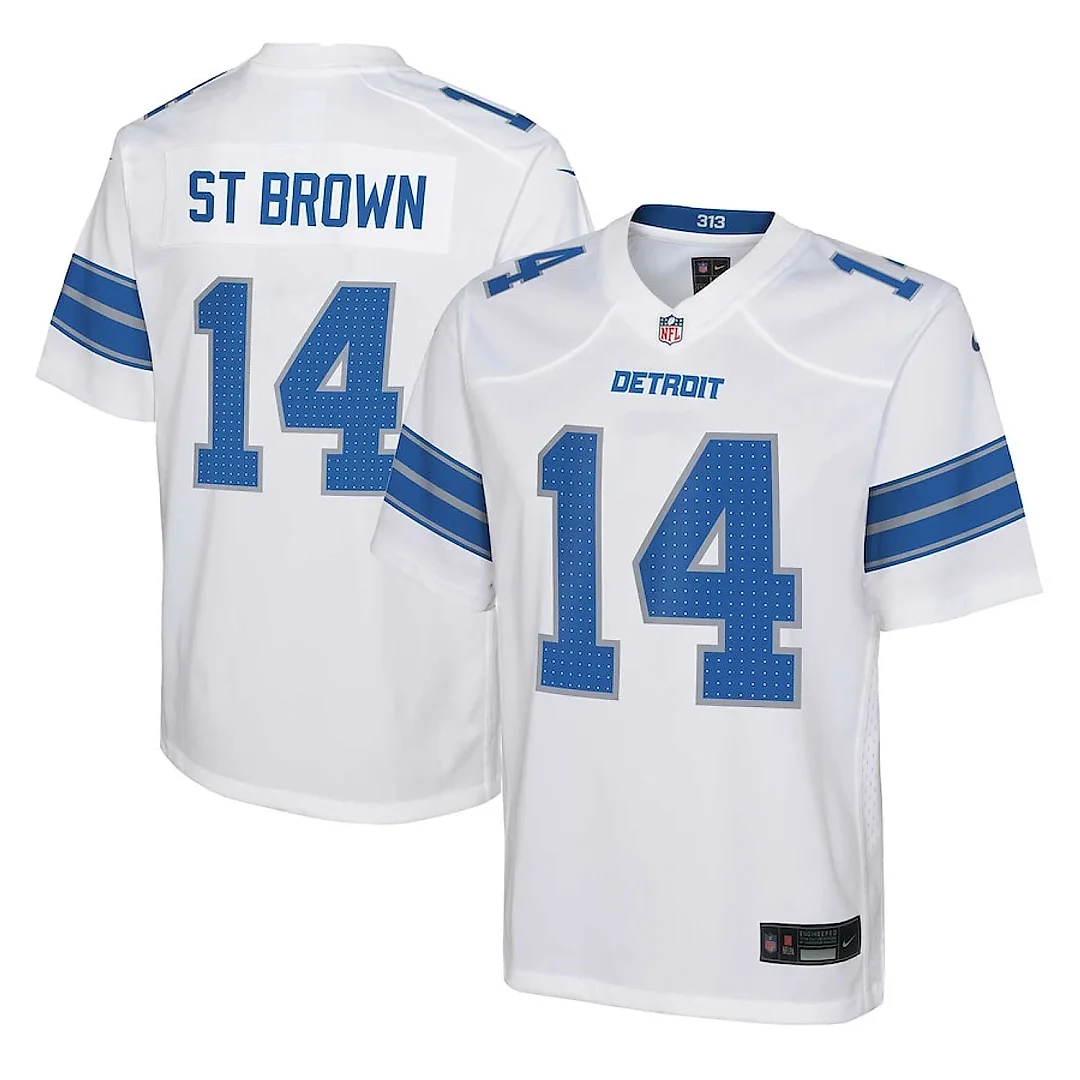 Zennovawear Amon-Ra St. Brown 14 Detroit Lions Player Game YOUTH Jersey - White