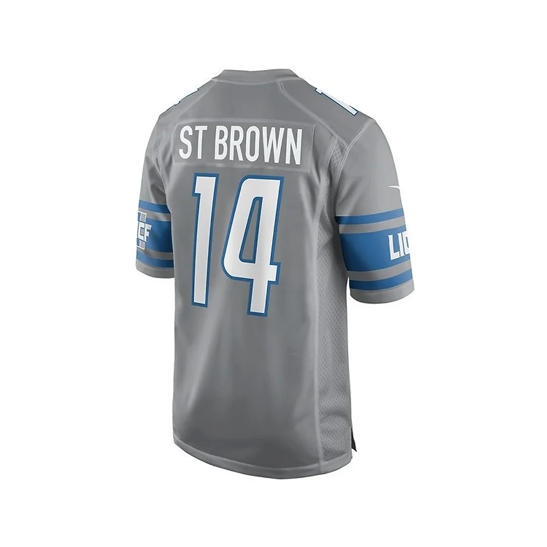 Zennovawear Amon-Ra St. Brown 14 Detroit Lions Sun God Game Men Jersey - Silver