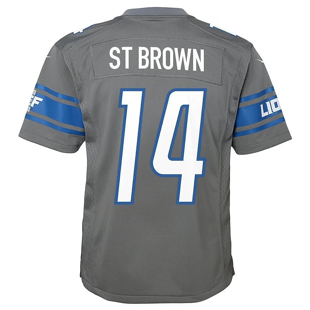 Zennovawear Amon-Ra St. Brown 14 Detroit Lions Sun God Game YOUTH Jersey - Silver