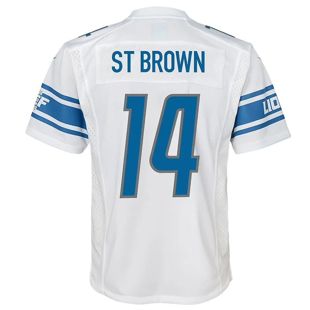 Zennovawear Amon-Ra St. Brown 14 Detroit Lions Sun God Game YOUTH Jersey - White