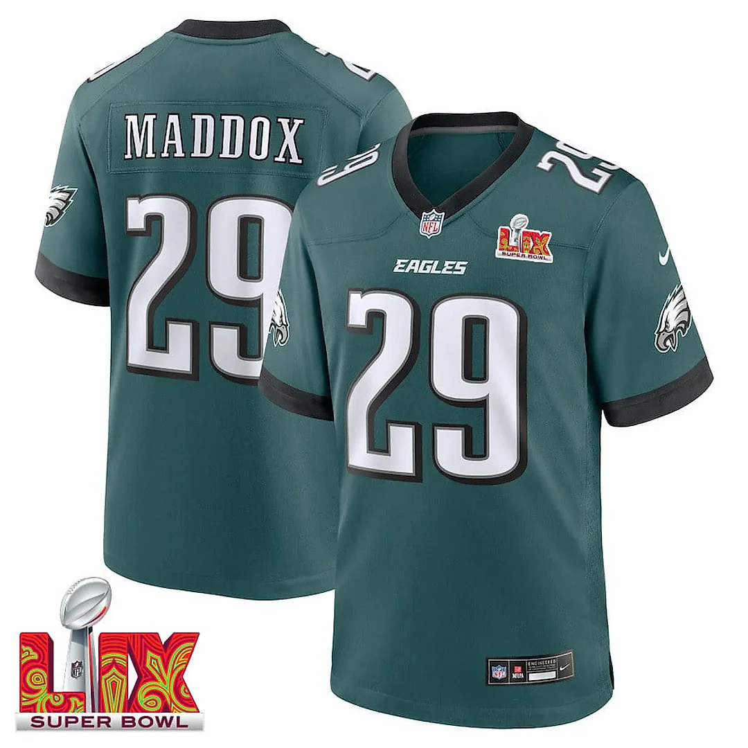 Zennovawear Avonte Maddox 29 Philadelphia Eagles Super Bowl LIX Jersey - Men's - Midnight Green