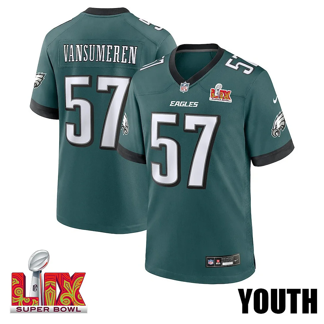 Zennovawear Ben VanSumeren 57 Philadelphia Eagles Super Bowl LIX YOUTH Jersey - Midnight Green