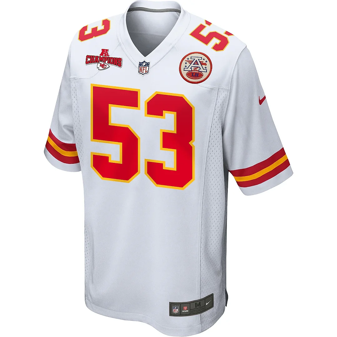 Zennovawear BJ Thompson 53 Kansas City Chiefs AFC Champions Patch Game Men Jersey - White