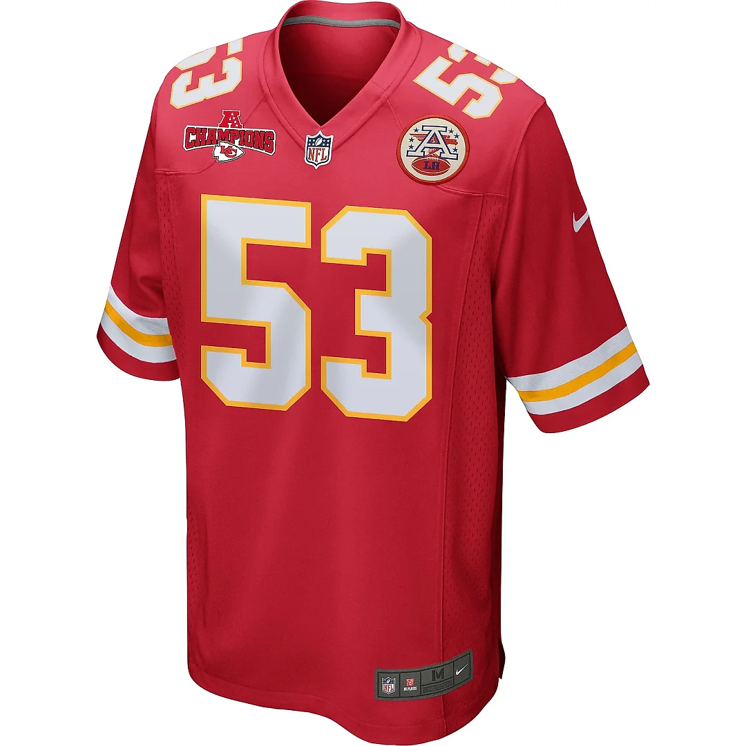 Zennovawear BJ Thompson 53 Kansas City Chiefs AFC Champions Patch Game Men Jersey - Red