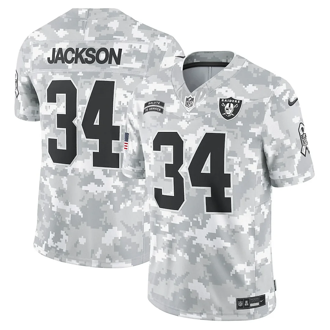 Zennovawear Bo Jackson 34 Las Vegas Raiders 2024 Salute to Service Retired Player Limited Men Jersey - Arctic Camo