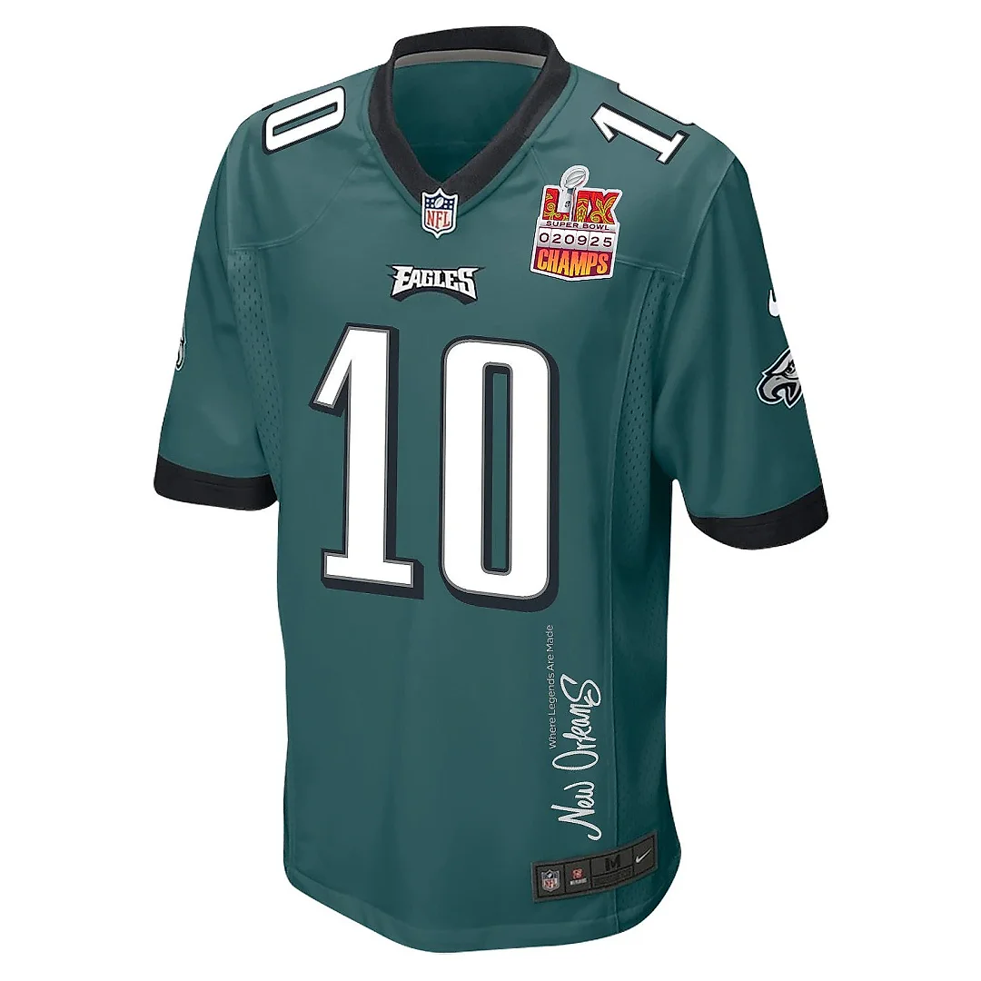 Zennovawear Braden Mann 10 Philadelphia Eagles Super Bowl LIX Champions Patch 'New Orleans - Where Legends Are Made' EMBROIDERED Game Men Jersey...