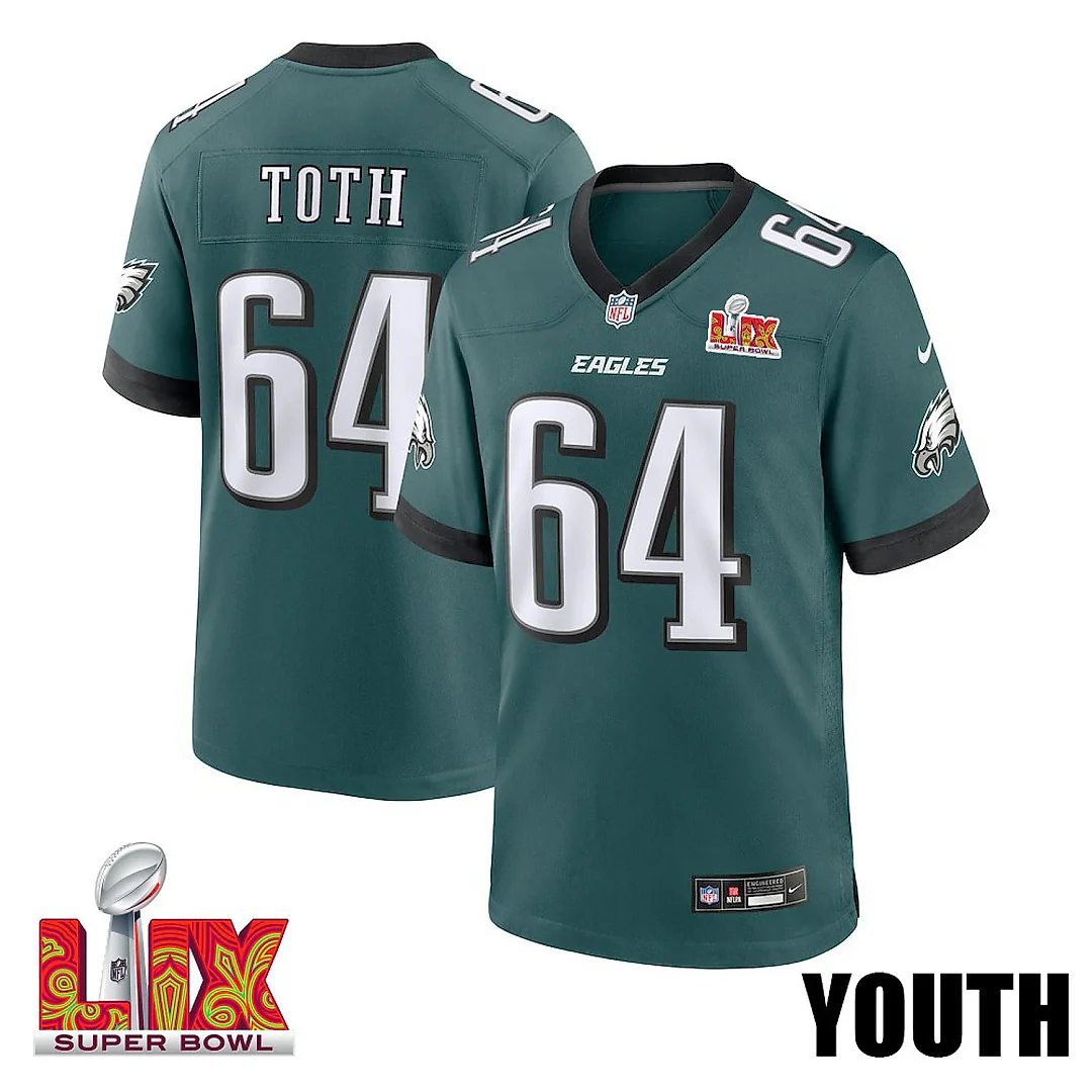 Zennovawear Brett Toth 64 Philadelphia Eagles Super Bowl LIX YOUTH Jersey - Midnight Green