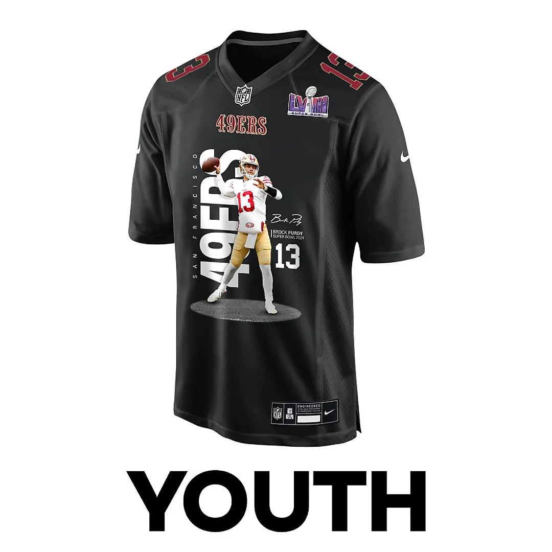 Zennovawear Brock Purdy 13 San Francisco 49ers Throwing Ball Fashion Game YOUTH Jersey - Carbon Black