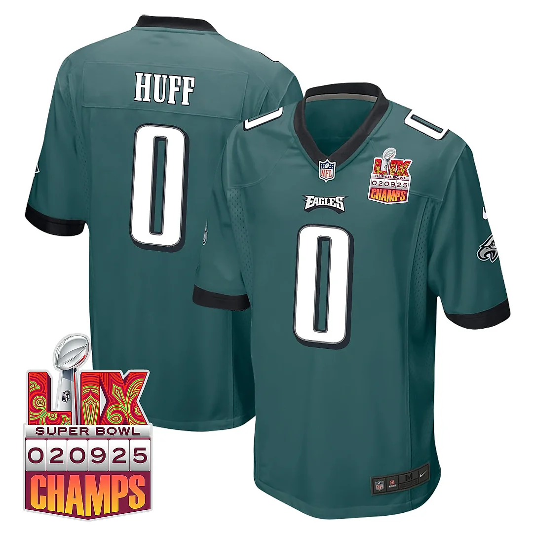 Zennovawear Bryce Huff 0 Philadelphia Eagles Super Bowl LIX Champions Patch Game Men Jersey - Midnight Green