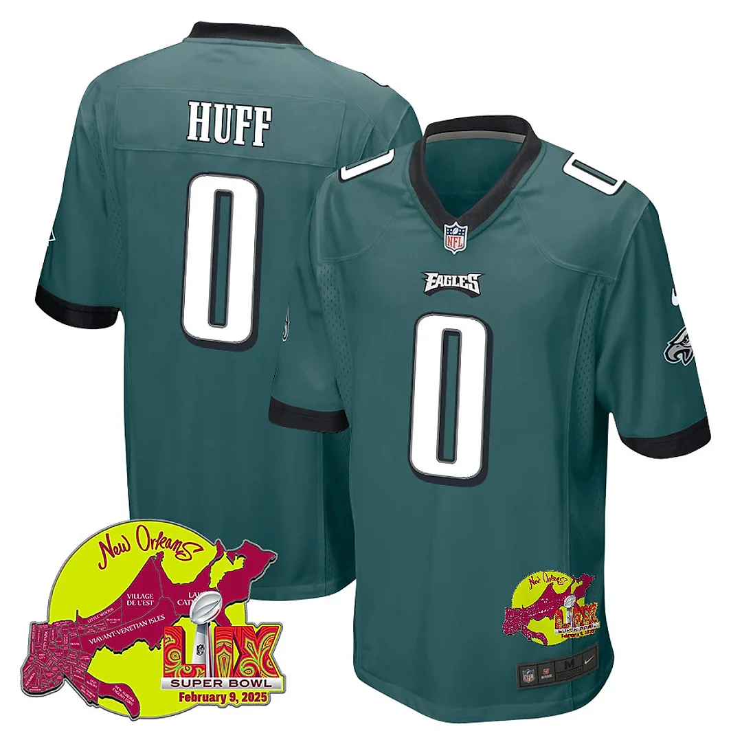 Zennovawear Bryce Huff 0 Philadelphia Eagles Super Bowl LIX New Orleans Patch Game Men Jersey - Midnight Green