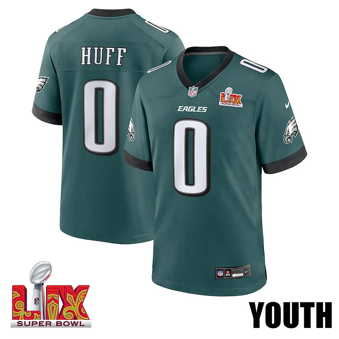 Zennovawear Bryce Huff 0 Philadelphia Eagles Super Bowl LIX YOUTH Jersey - Midnight Green
