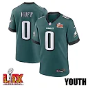 Zennovawear Bryce Huff 0 Philadelphia Eagles Super Bowl LIX YOUTH Jersey - Midnight Green