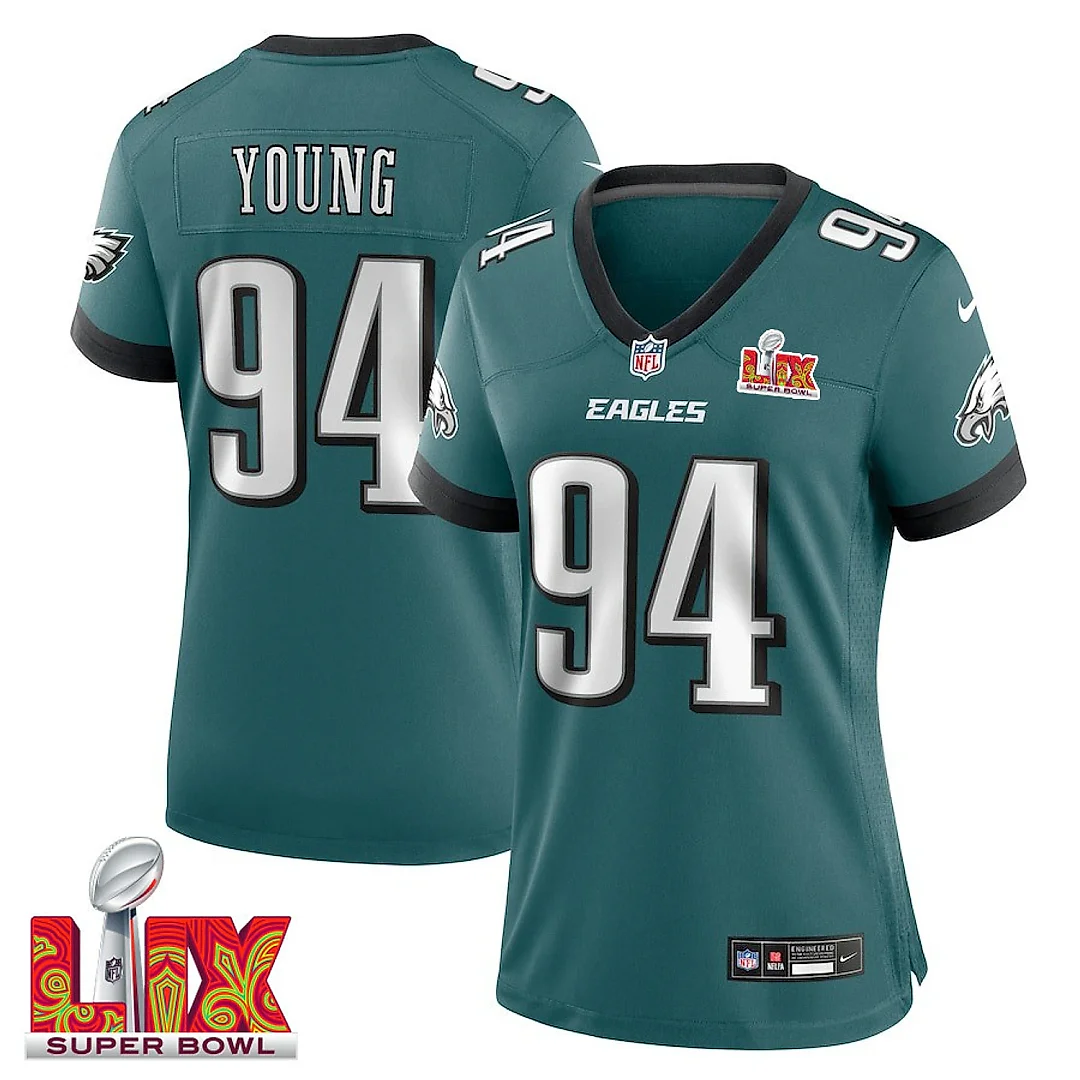 Zennovawear Byron Young 94 Philadelphia Eagles Super Bowl LIX Women's Jersey - Midnight Green