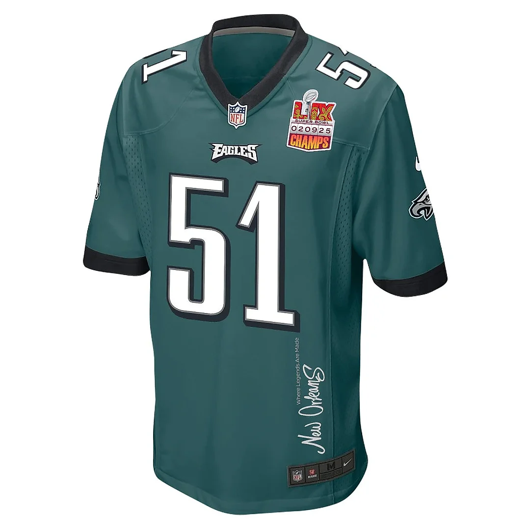Zennovawear Cam Jurgens 51 Philadelphia Eagles Super Bowl LIX Champions Patch 'New Orleans - Where Legends Are Made' EMBROIDERED Game Men Jersey...