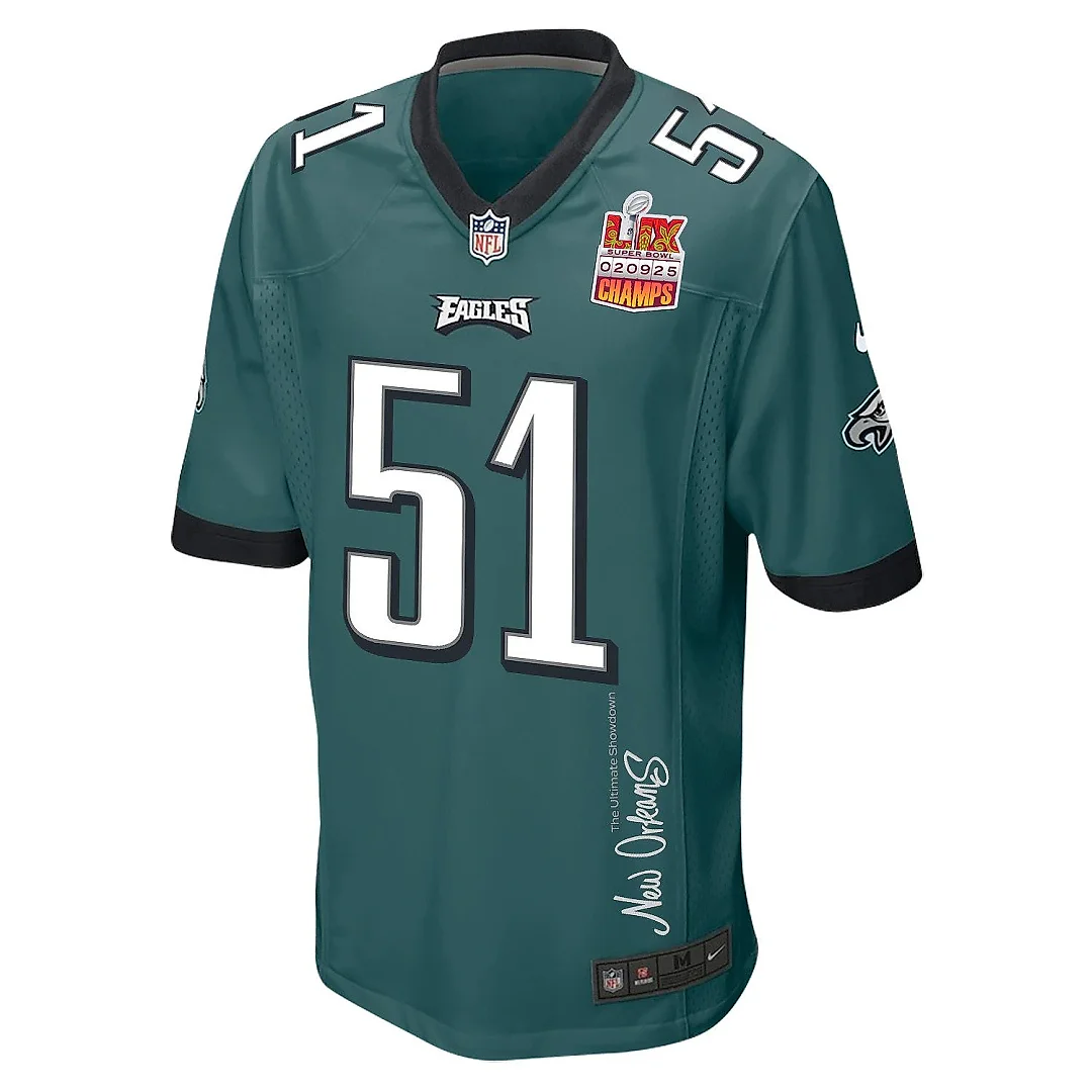 Zennovawear Cam Jurgens 51 Philadelphia Eagles Super Bowl LIX Champions Patch 'New Orleans - The Ultimate Showdown' EMBROIDERED Game Men Jersey...