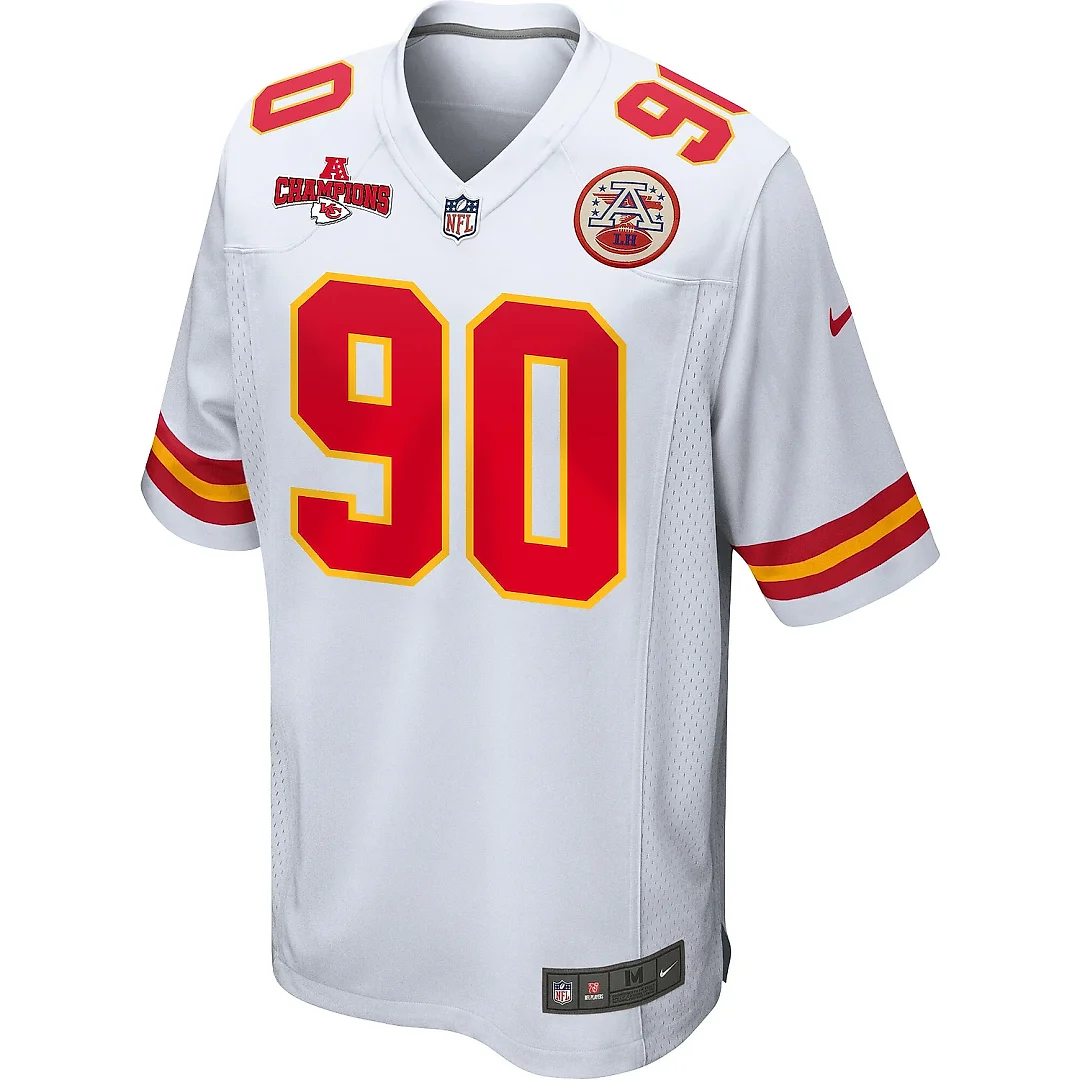 Zennovawear Charles Omenihu 90 Kansas City Chiefs AFC Champions Patch Game Men Jersey - White