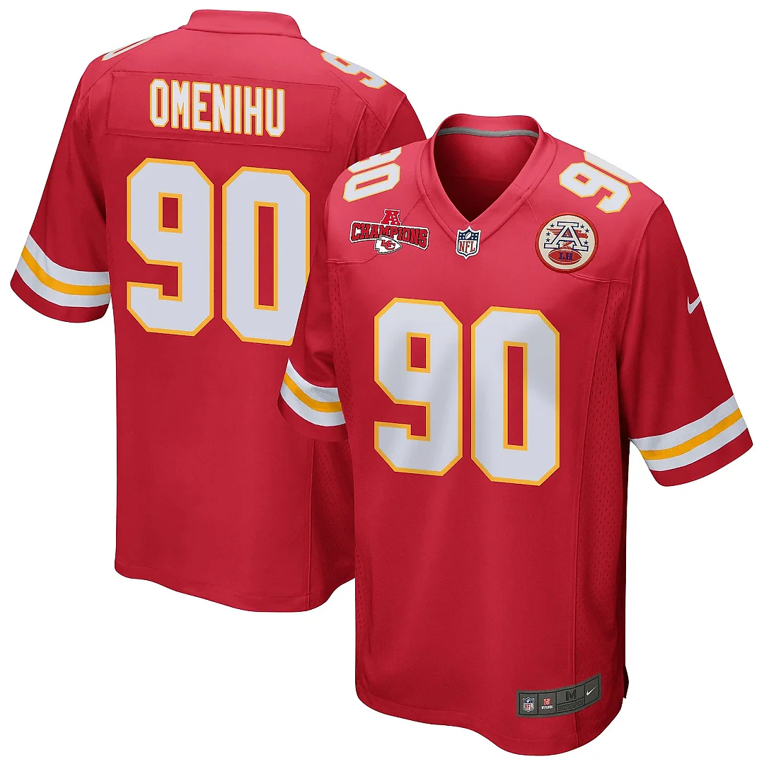 Zennovawear Charles Omenihu 90 Kansas City Chiefs AFC Champions Patch Game Men Jersey - Red