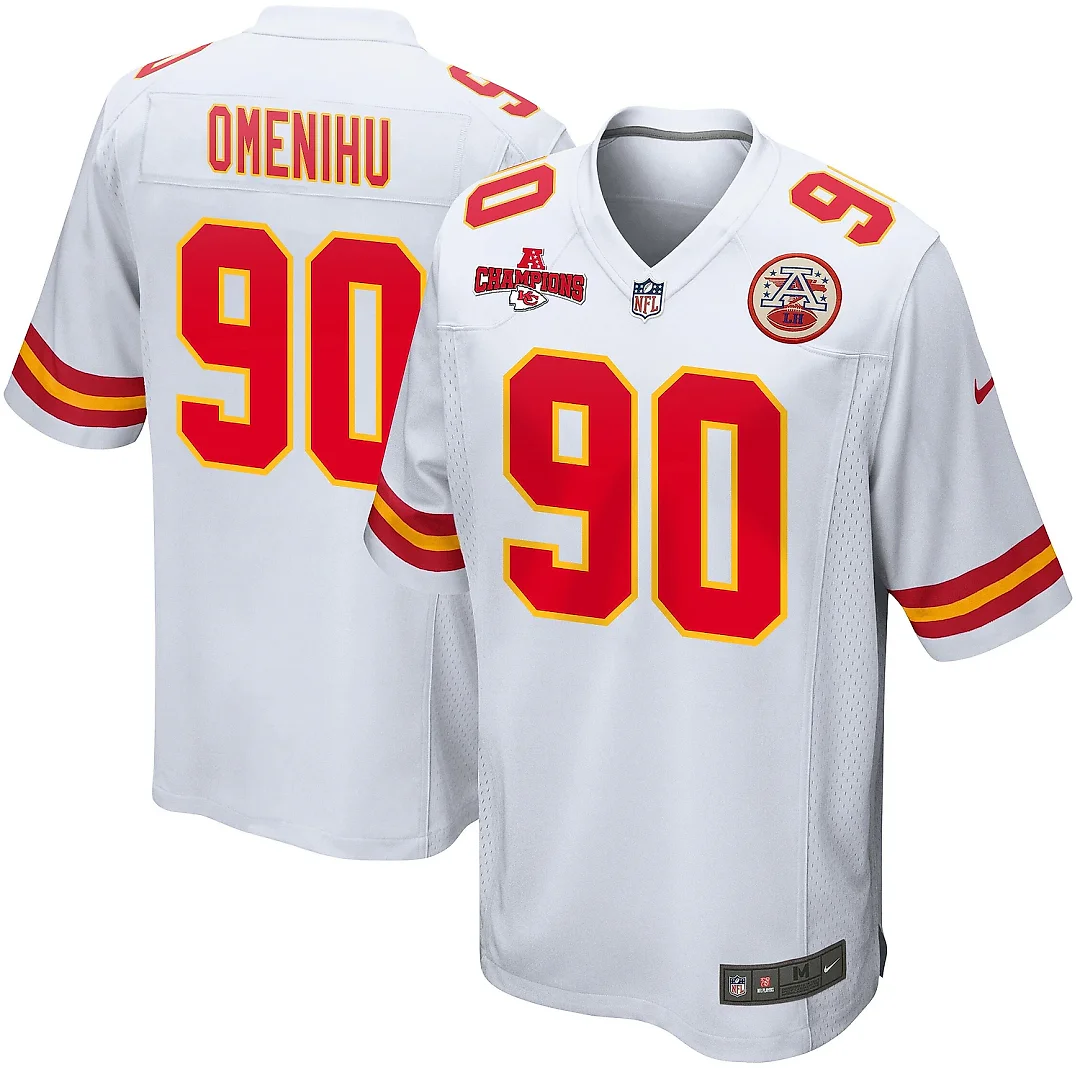 Zennovawear Charles Omenihu 90 Kansas City Chiefs AFC Champions Patch Game Men Jersey - White