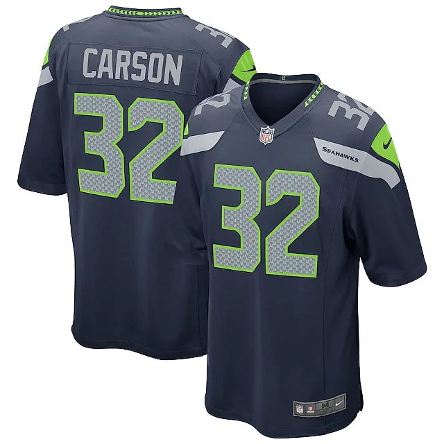 Zennovawear Chris Carson 32 Seattle Seahawks Men Game Jersey - Navy