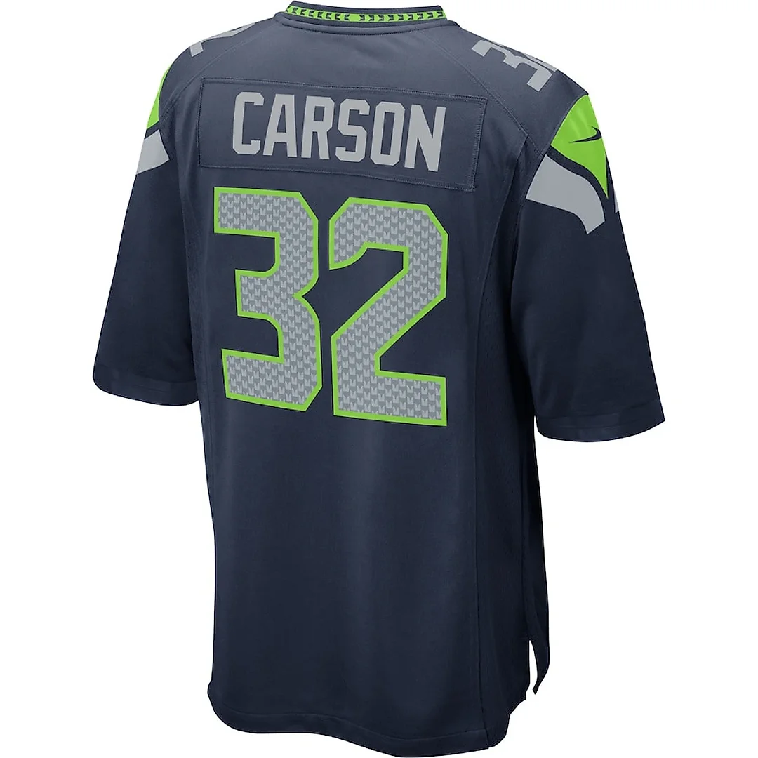 Zennovawear Chris Carson 32 Seattle Seahawks Men Game Jersey - Navy