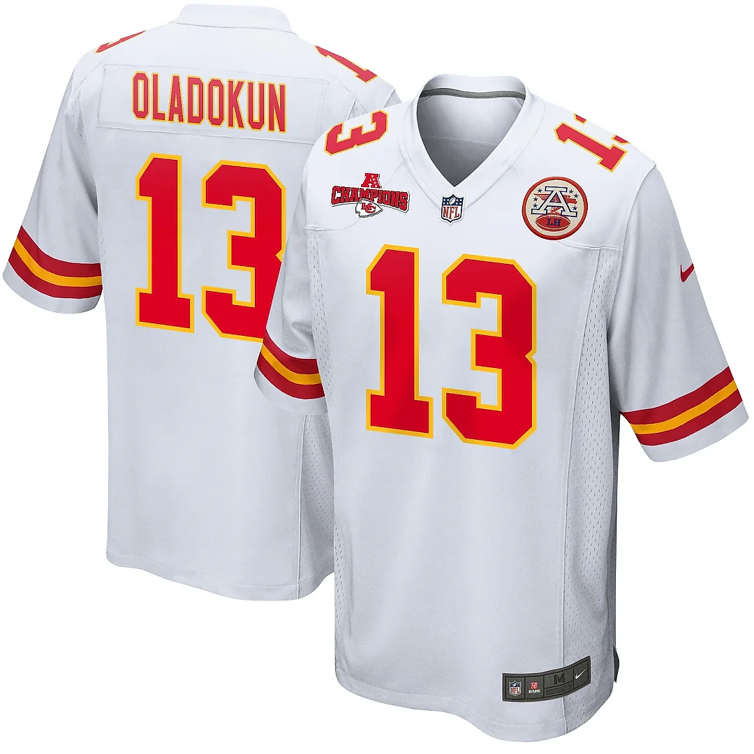 Zennovawear Chris Oladokun 13 Kansas City Chiefs AFC Champions Patch Game Men Jersey - White