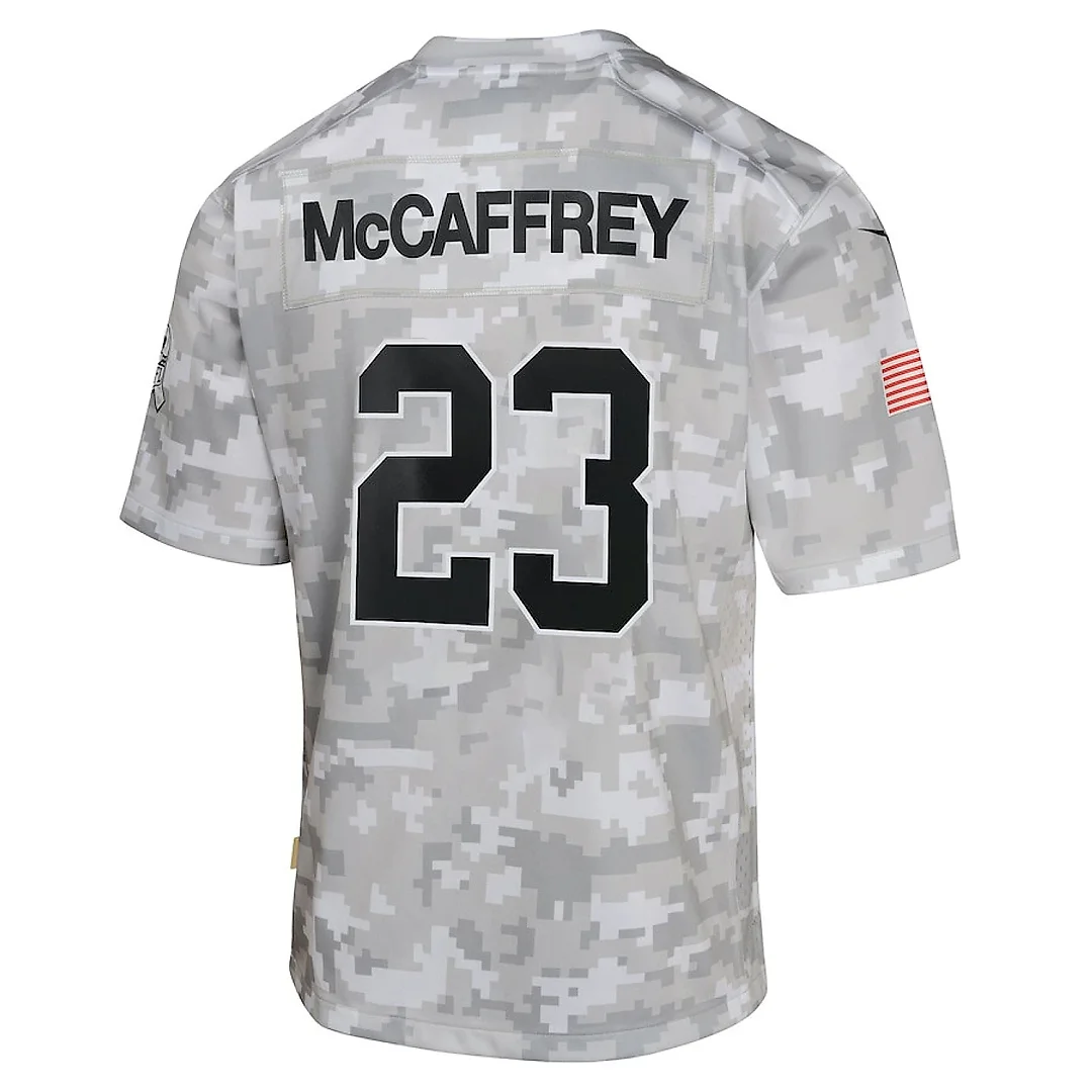 Zennovawear Christian McCaffrey 23 San Francisco 49ers 2024 Salute to Service Game YOUTH Jersey - Arctic Camo