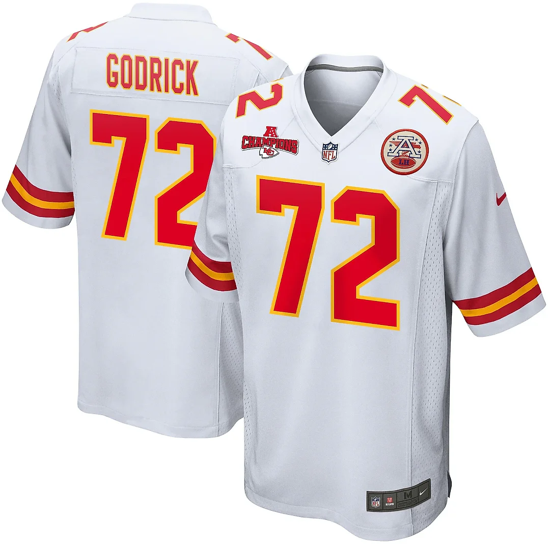 Zennovawear Chukwuebuka Godrick 72 Kansas City Chiefs AFC Champions Patch Game Men Jersey - White