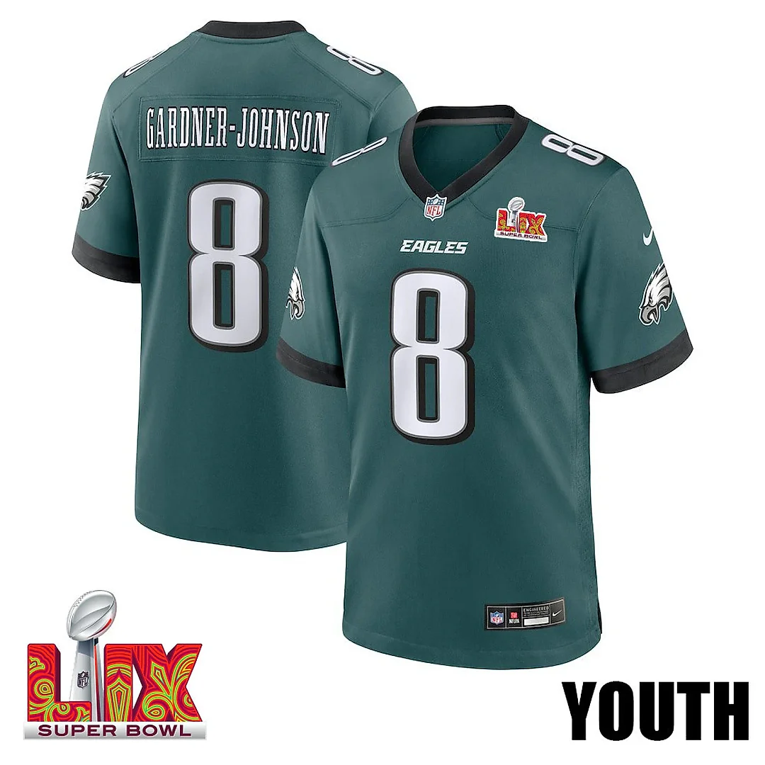 Zennovawear C.J. Gardner-Johnson 8 Philadelphia Eagles Super Bowl LIX YOUTH Jersey - Midnight Green